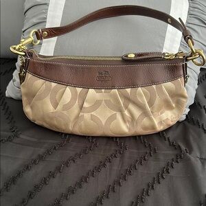 Coach Brown and Tan Shoulder Bag with Gold Hardware